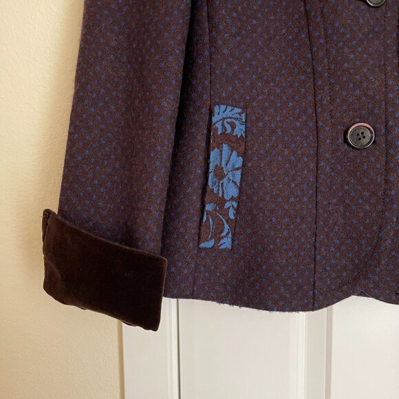 Etro Milano Suit Womens 42 Italy Brown Blue Wool Silk Brocade Handkerchief Skirt - Picture 5 of 14